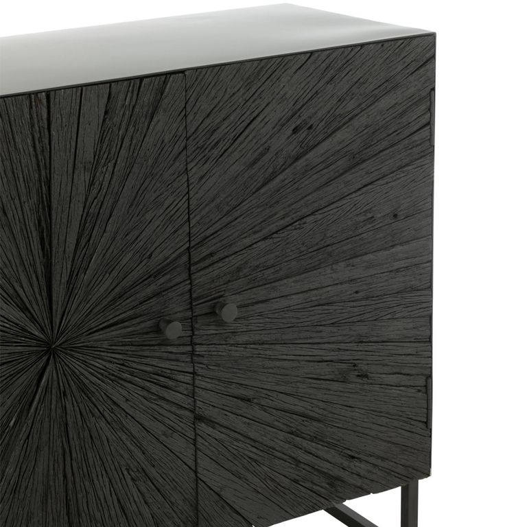 Shanil Buffet Sideboard - 3 Door - Medium - Sunburst Desgin - Black Wood and Metal