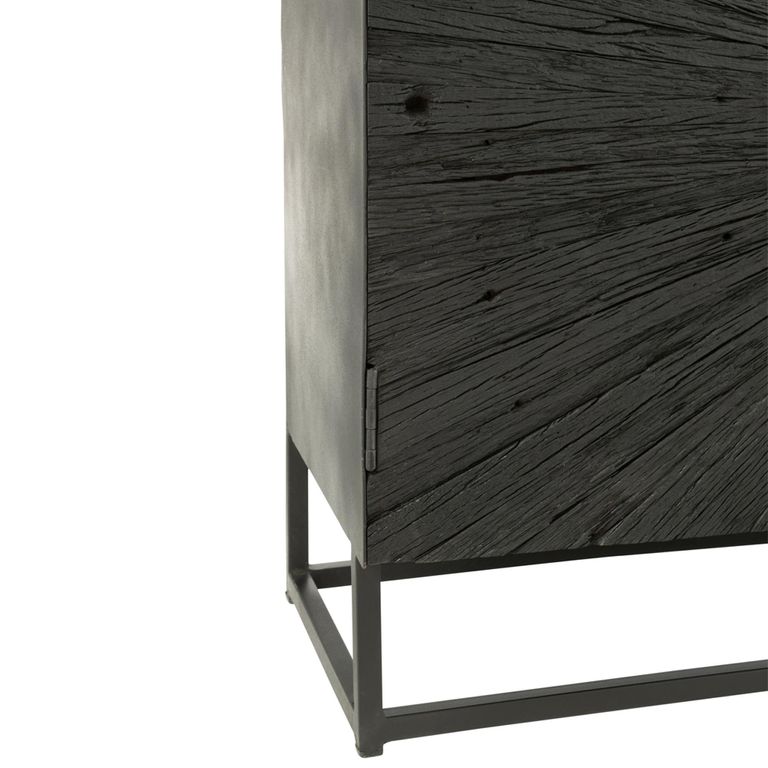 Shanil Buffet Sideboard - 3 Door - Medium - Sunburst Desgin - Black Wood and Metal