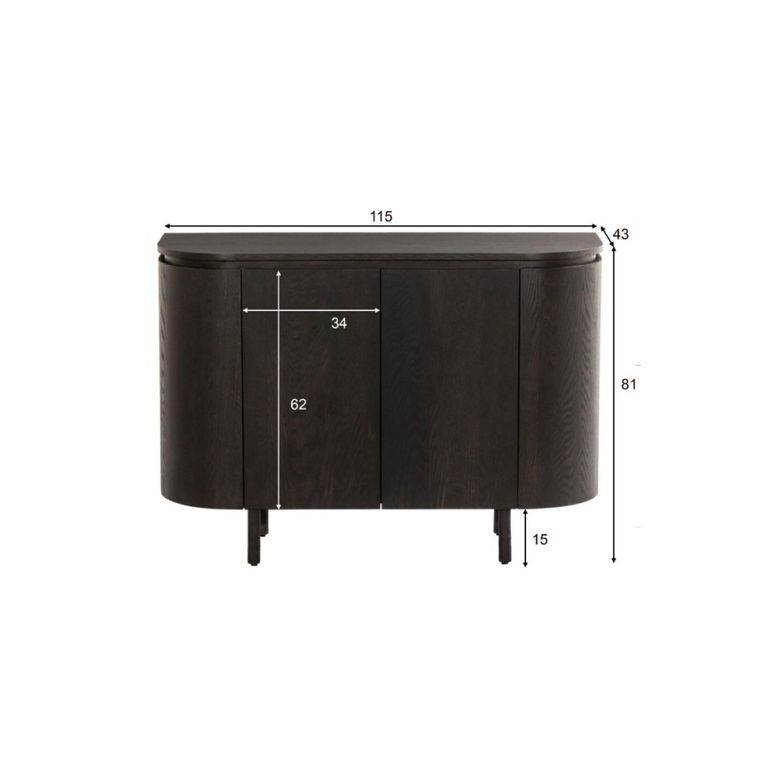 Tobago Curved Sideboard - 2 Door - Small - Espresso Oak