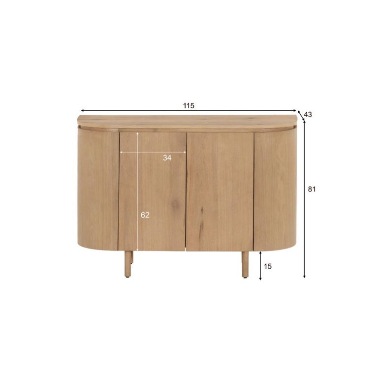 Tobago Curved Sideboard - 2 Door - Small - Natural Oak