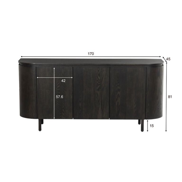 Tobago Curved Sideboard - 3 Door - Large - Espresso Oak
