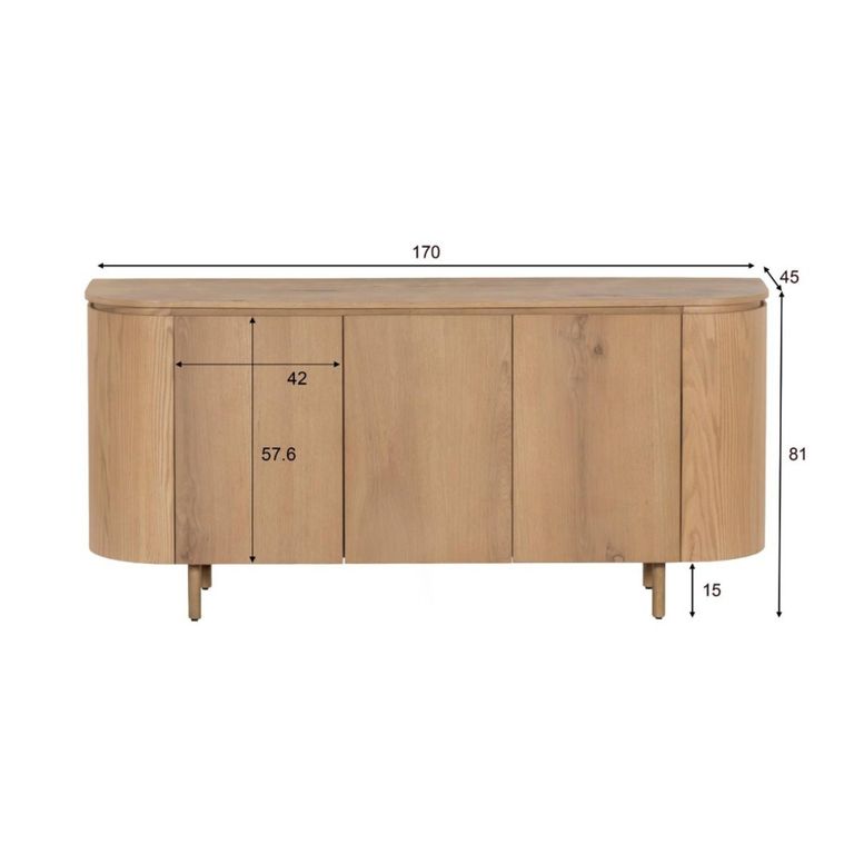 Tobago Curved Sideboard - 3 Door - Large - Natural Oak