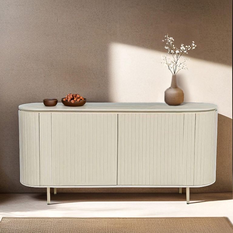 Patou Curved Fluted Sideboard - 2 Door - Large - Off White - Mango Wood