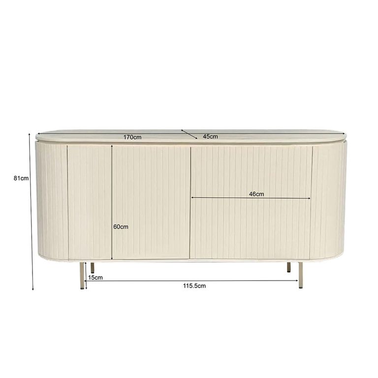 Patou Curved Fluted Sideboard - 2 Door - Large - Off White - Mango Wood