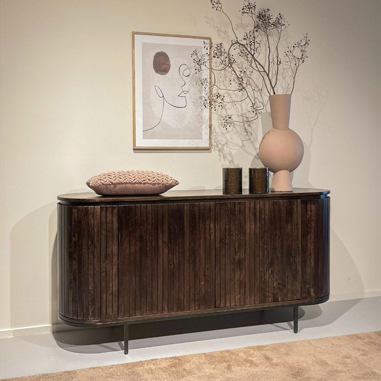 Noor Curved Fluted Sideboard - 4 Door - Large - Walnut - Mango Wood