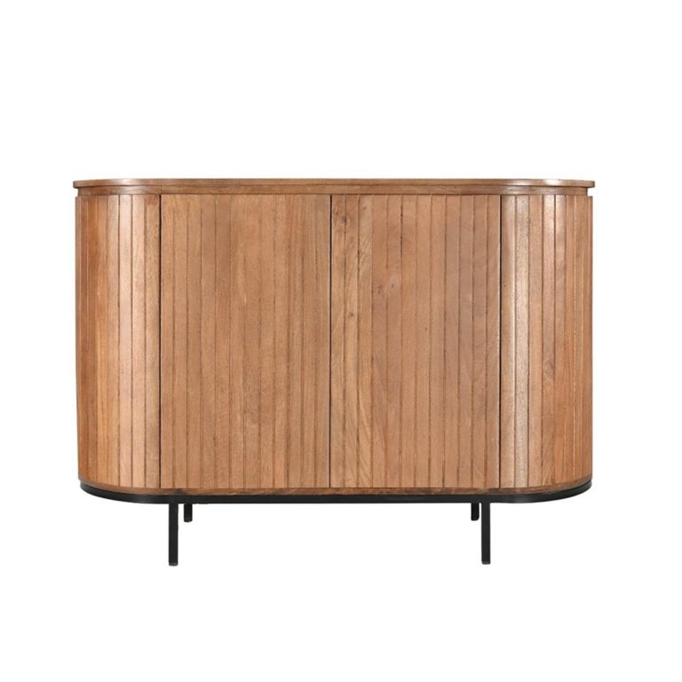 Noor Curved Fluted Sideboard - 2 Door - Small - Brown - Mango Wood