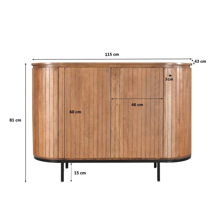 Noor Curved Fluted Sideboard - 2 Door - Small - Brown - Mango Wood