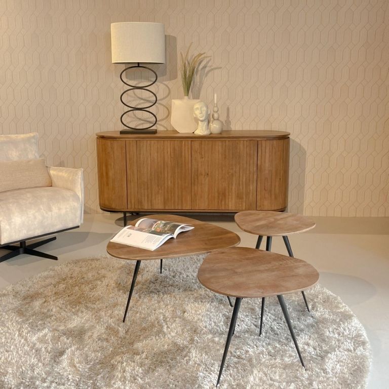 Noor Curved Fluted Sideboard - 4 Door - Large - Brown - Mango Wood
