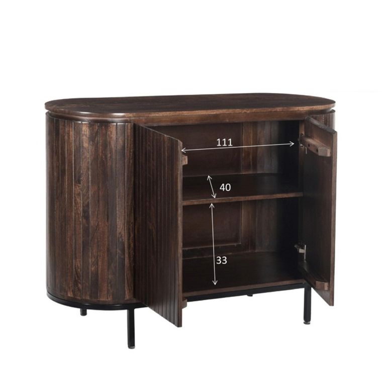 Noor Curved Fluted Sideboard - 2 Door - Small - Walnut - Mango Wood