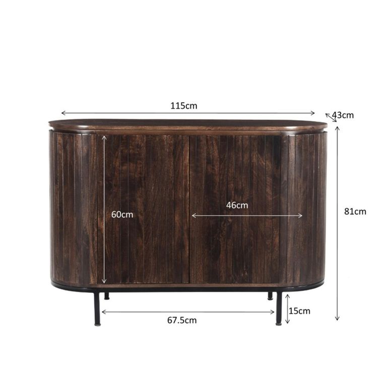 Noor Curved Fluted Sideboard - 2 Door - Small - Walnut - Mango Wood