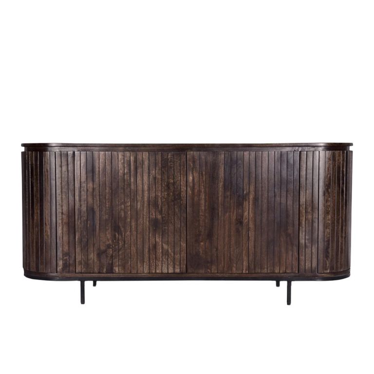 Noor Curved Fluted Sideboard - 4 Door - Large - Walnut - Mango Wood