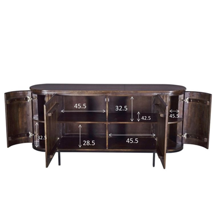 Noor Curved Fluted Sideboard - 4 Door - Large - Walnut - Mango Wood