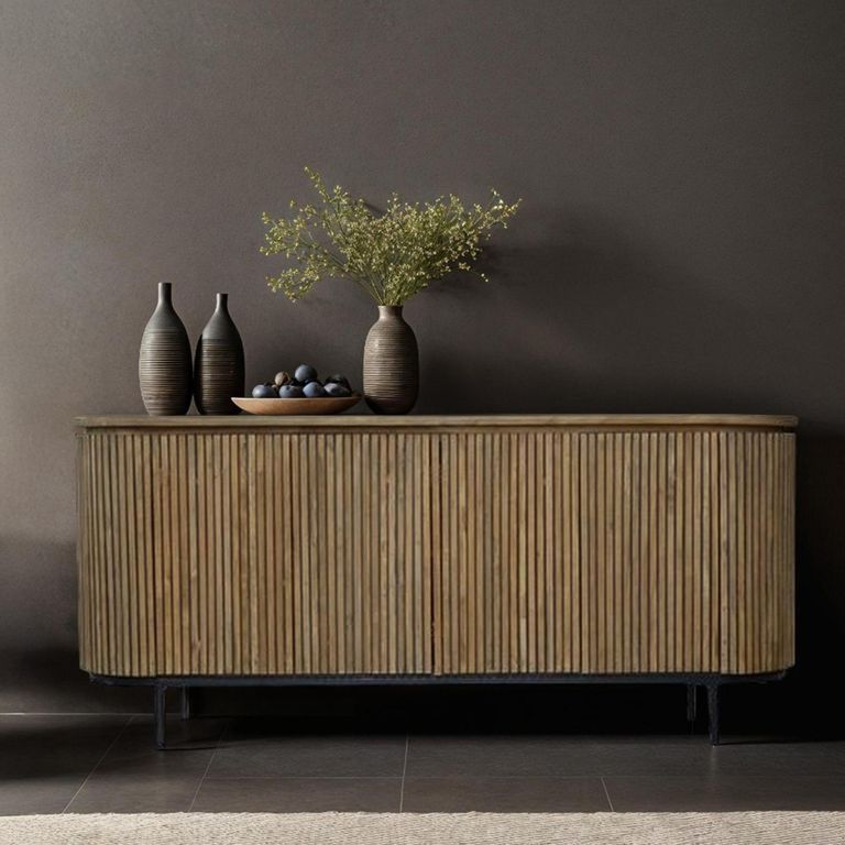 Lausanne Curved Fluted Sideboard - 4 Door - Large - Natural - Teak Wood