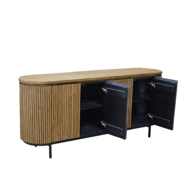 Lausanne Curved Fluted Sideboard - 4 Door - Large - Natural - Teak Wood