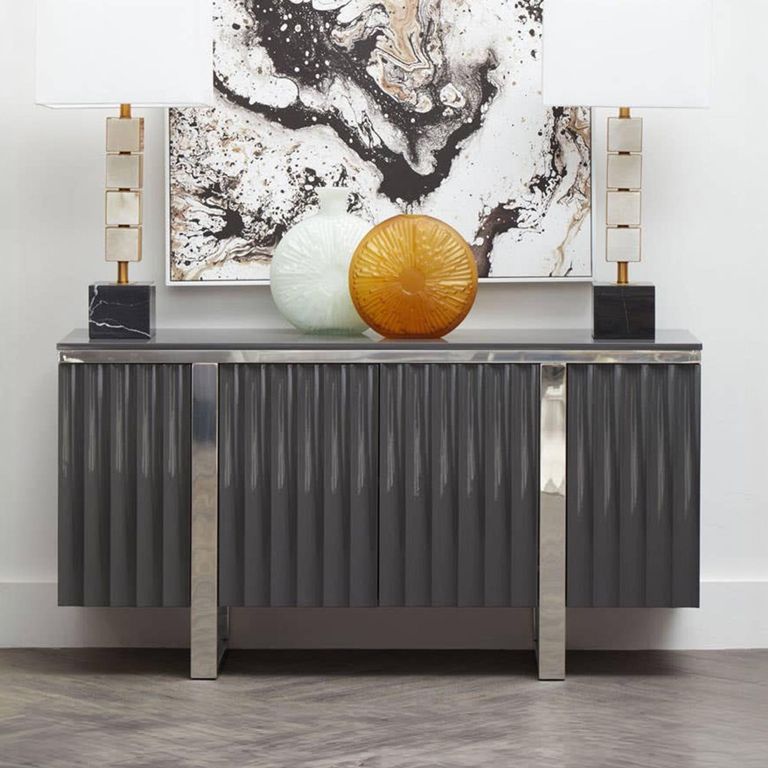 Genoa Sideboard - 4 Door - Medium - Fluted - Grey - 146cm