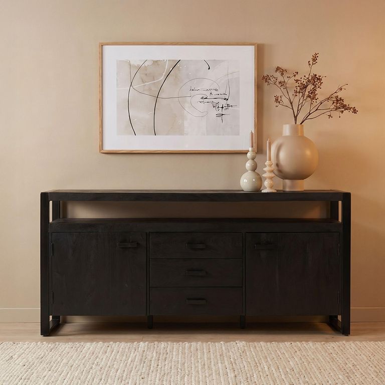 Norris Sideboard - 2 Door - 3 Drawer - Large - Charcoal - Rustic Mango Wood