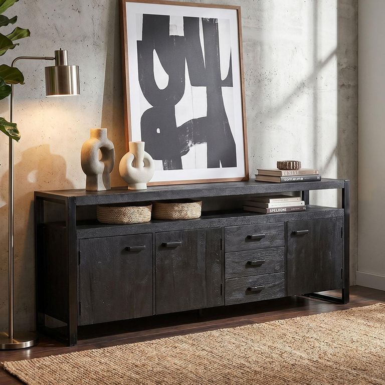 Norris Sideboard - 3 Door - 3 Drawer - Extra Large - Charcoal - Rustic Mango Wood