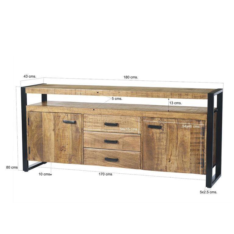 Nairobi Sideboard - 2 Door - 3 Drawer - Large - Natural - Rustic Mango Wood
