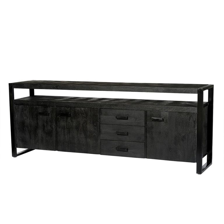 Norris Sideboard - 3 Door - 3 Drawer - Extra Large - Charcoal - Rustic Mango Wood
