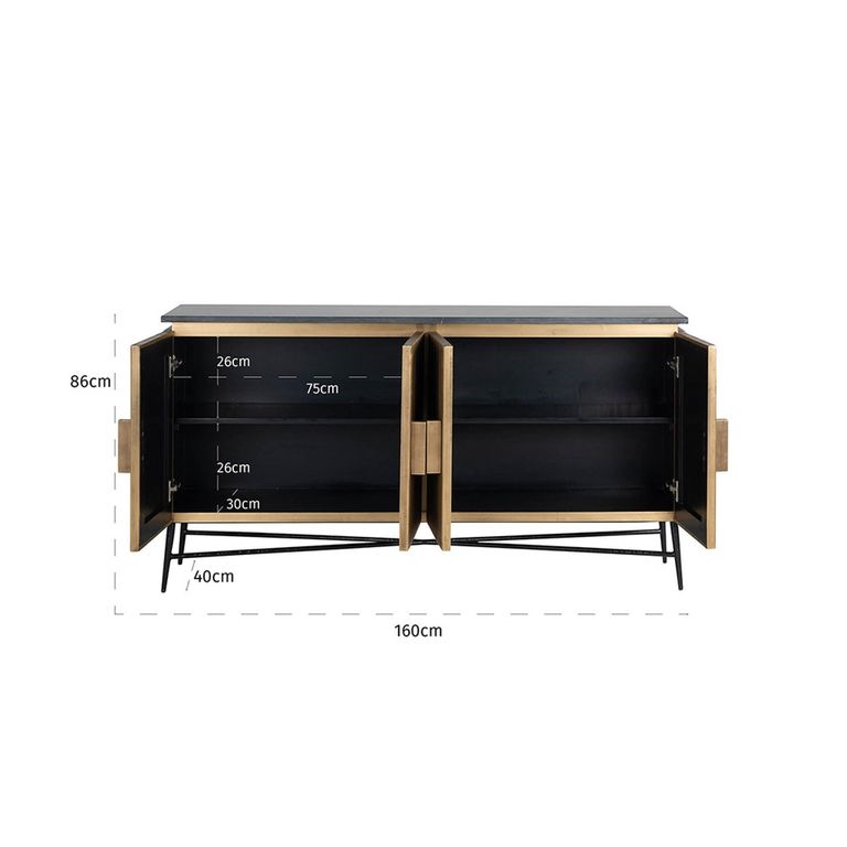 Ironville Brass Ribbed Large 4 Door Sideboard