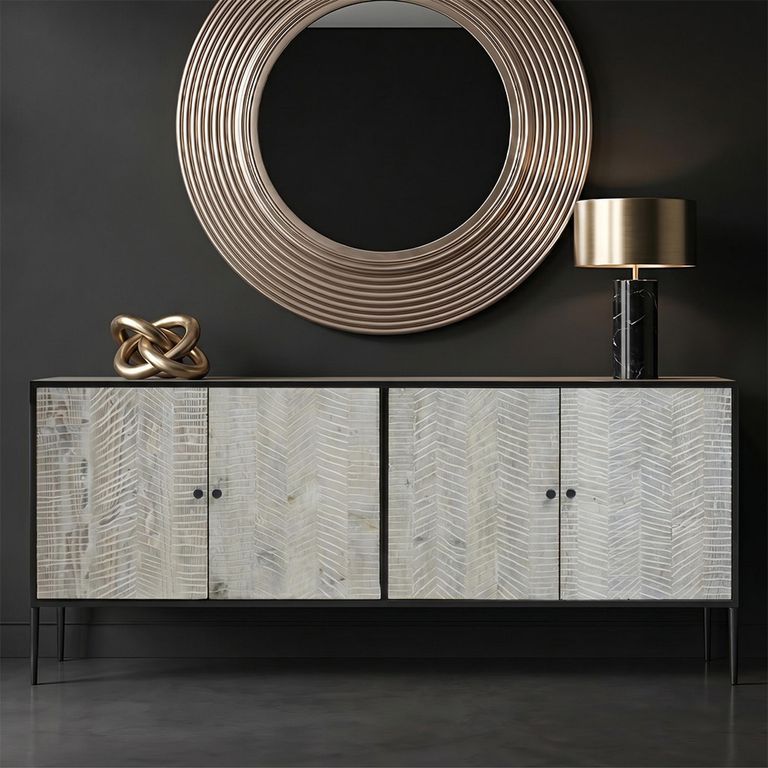 Luxor Sideboard - 4 Door - Extra Large - Black and Grey Pine Wood - 200cm