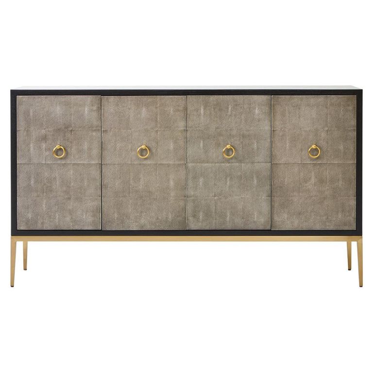 Deruta Sideboard - 4 Door - Medium - Grey Faux Shagreen - 154cm