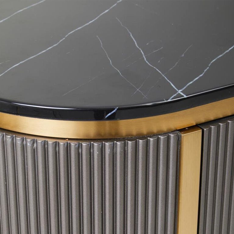 Dervio Sideboard - 2 Door - Small - Grey Fluted - Curved with Black Marble Top - 120cm