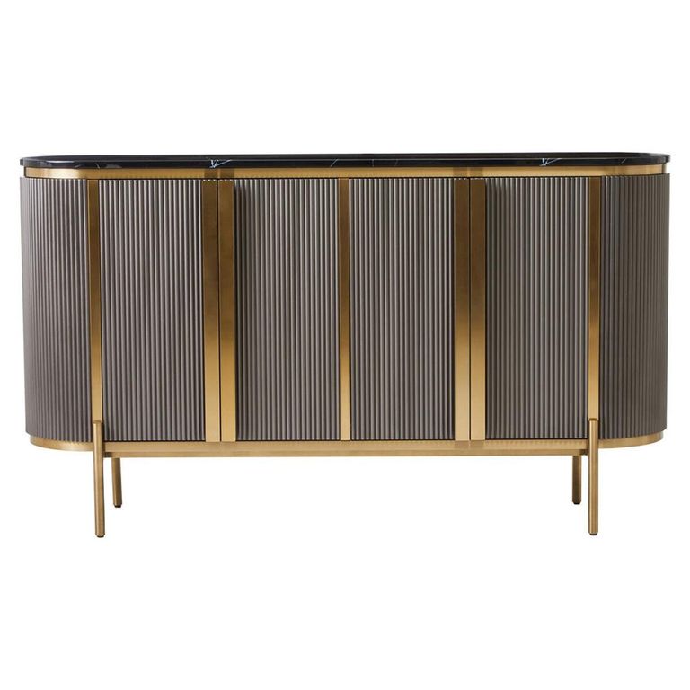 Dervio Sideboard - 4 Door - Large - Grey Fluted - Curved with Black Marble Top - 160cm