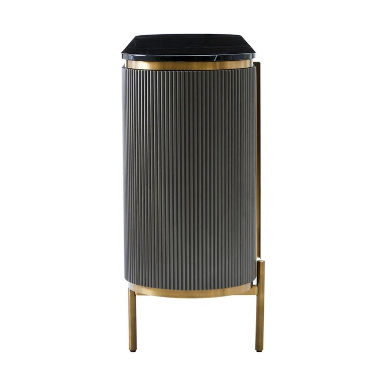 Dervio Sideboard - 4 Door - Large - Grey Fluted - Curved with Black Marble Top - 160cm