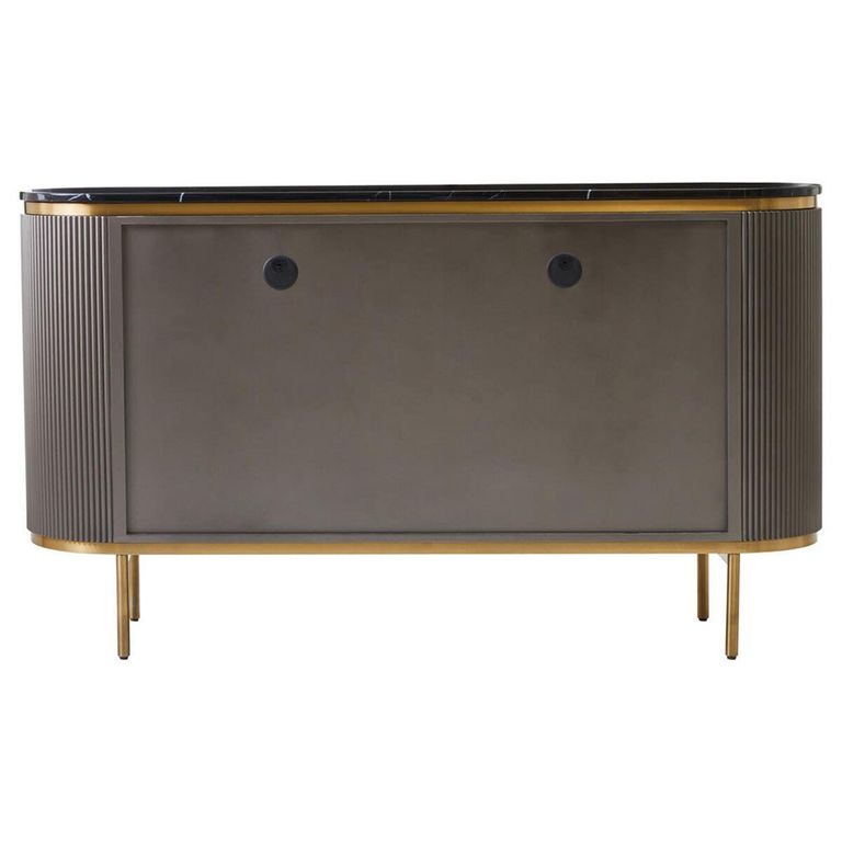 Dervio Sideboard - 4 Door - Large - Grey Fluted - Curved with Black Marble Top - 160cm