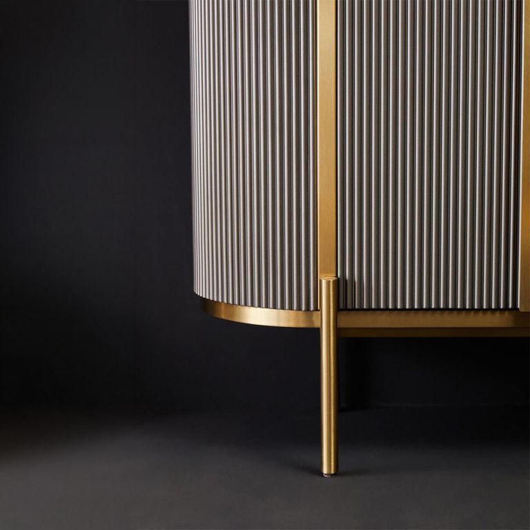 Dervio Sideboard - 4 Door - Large - Grey Fluted - Curved with Black Marble Top - 160cm