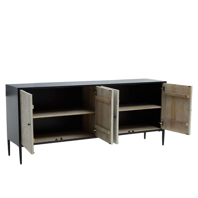 Luxor Sideboard - 4 Door - Extra Large - Black and Grey Pine Wood - 200cm