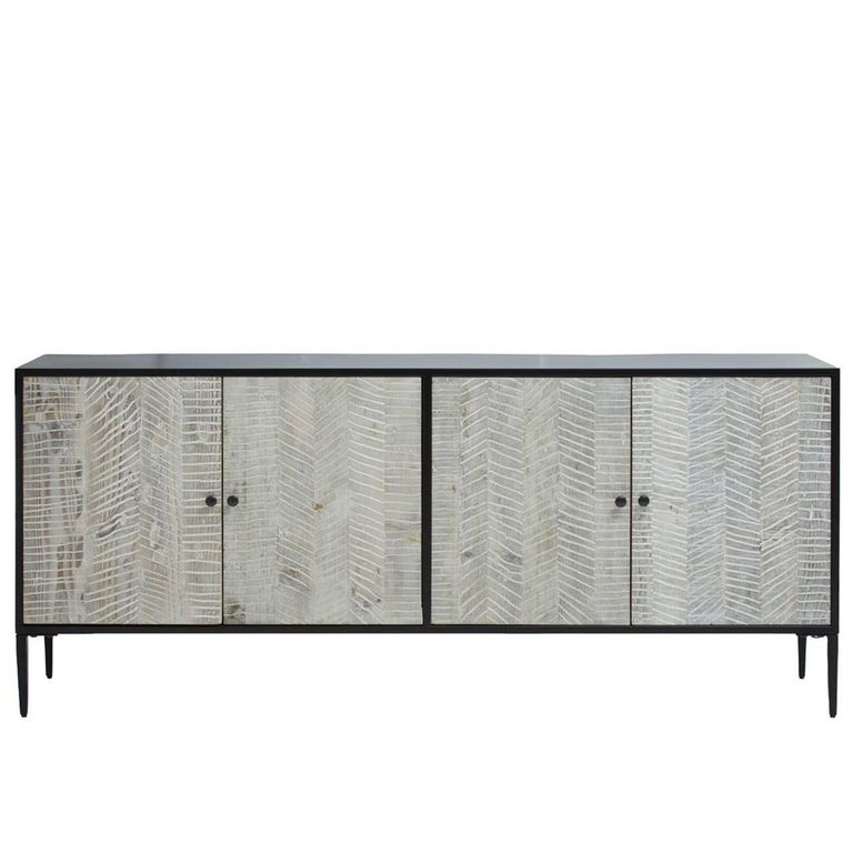 Luxor Sideboard - 4 Door - Extra Large - Black and Grey Pine Wood - 200cm