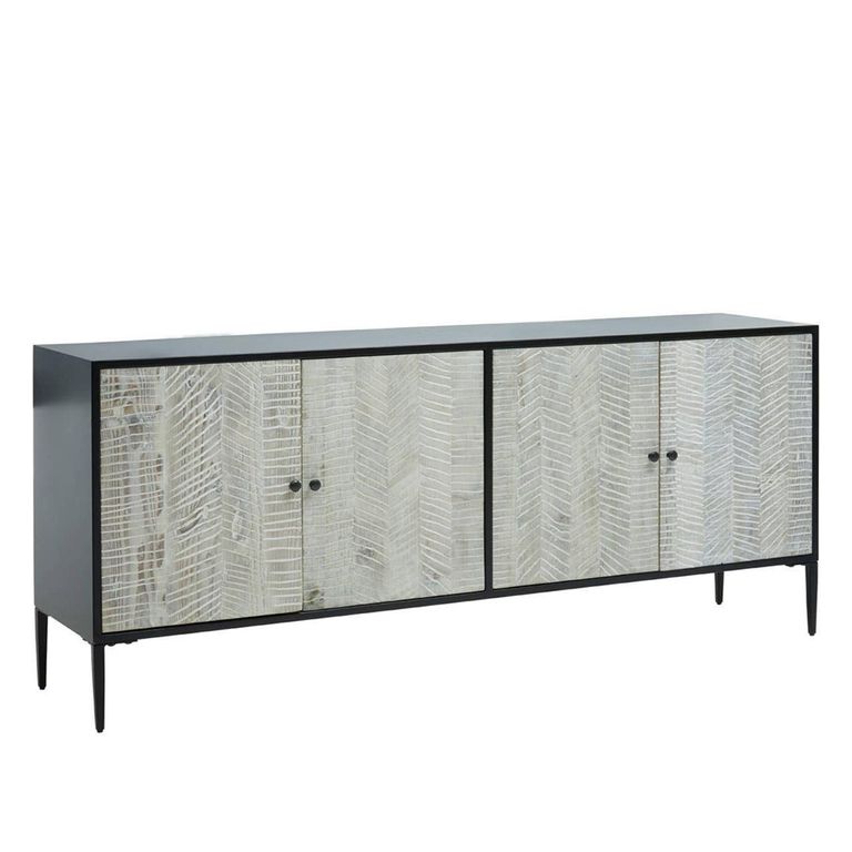 Luxor Sideboard - 4 Door - Extra Large - Black and Grey Pine Wood - 200cm