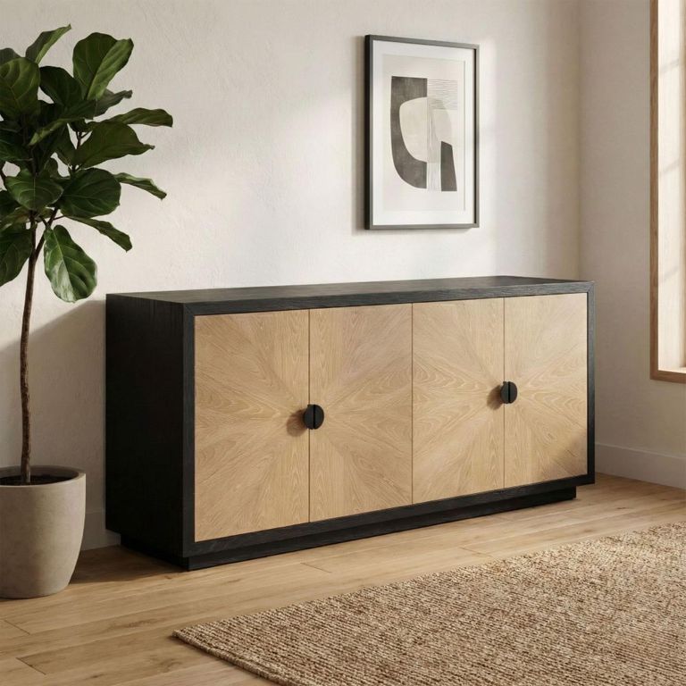 Marseille Sideboard - 4 Door - Large - Oak and Black - Wooden