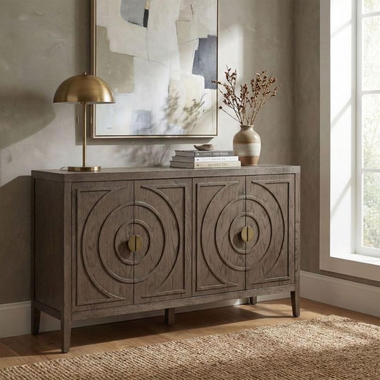Oslo Sideboard - 4 Door - Medium - Circular Groove Design - Vintage Brown - Wooden