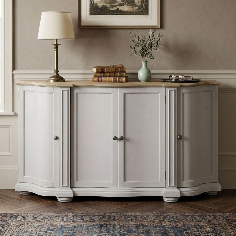 Toulouse Curved Sideboard - 4 Door - Medium - Grey - Wooden
