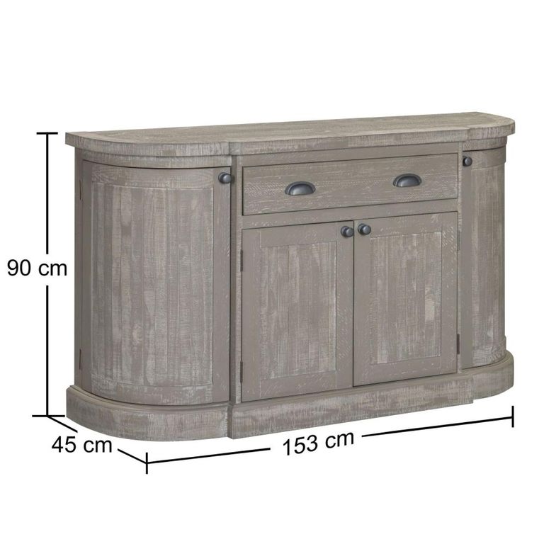 Bordeaux Curved Sideboard - 4 Door - 1 Drawer - Large - Grey - Wooden