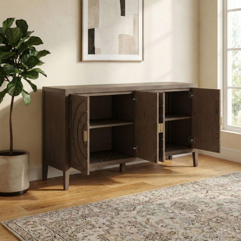 Oslo Sideboard - 4 Door - Medium - Circular Groove Design - Vintage Brown - Wooden