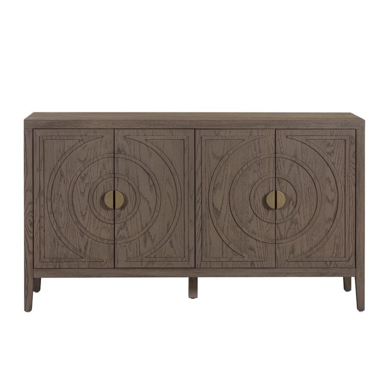 Oslo Sideboard - 4 Door - Medium - Circular Groove Design - Vintage Brown - Wooden