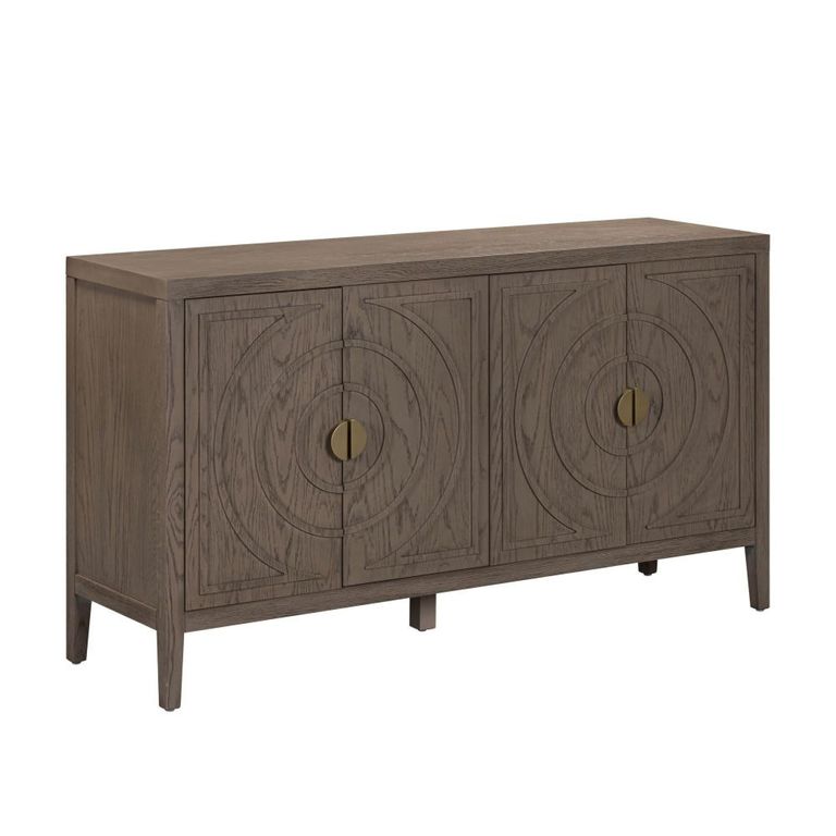 Oslo Sideboard - 4 Door - Medium - Circular Groove Design - Vintage Brown - Wooden