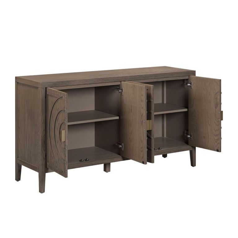 Oslo Sideboard - 4 Door - Medium - Circular Groove Design - Vintage Brown - Wooden
