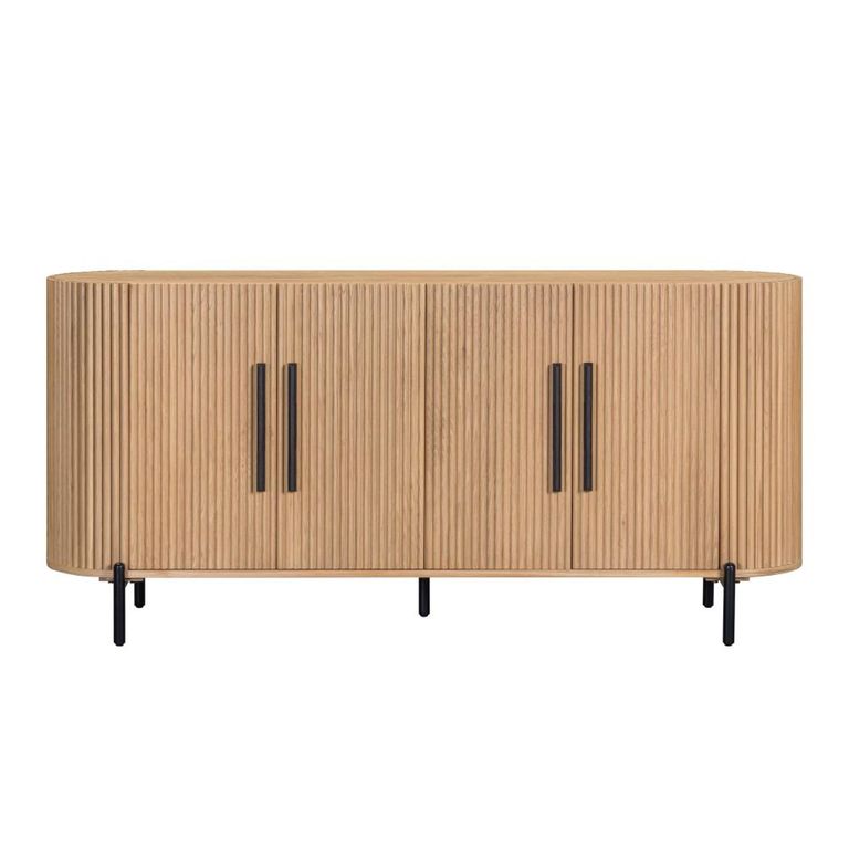 Stockholm Curved Fulted Sideboard - 4 Door - Large - Light Oak - Wooden
