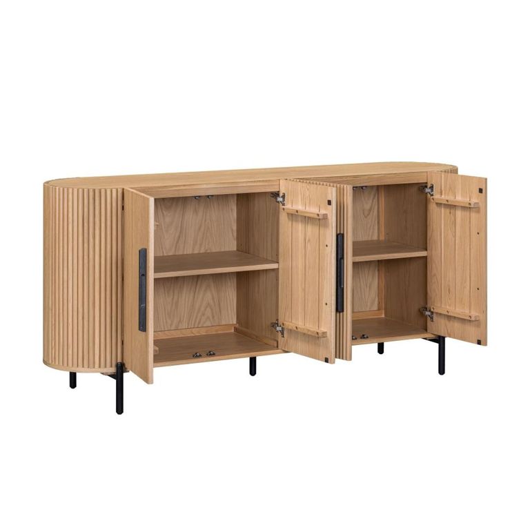 Stockholm Curved Fulted Sideboard - 4 Door - Large - Light Oak - Wooden