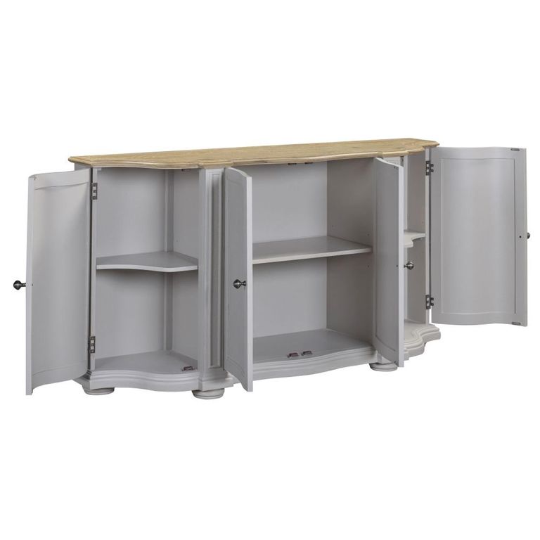 Toulouse Curved Sideboard - 4 Door - Medium - Grey - Wooden