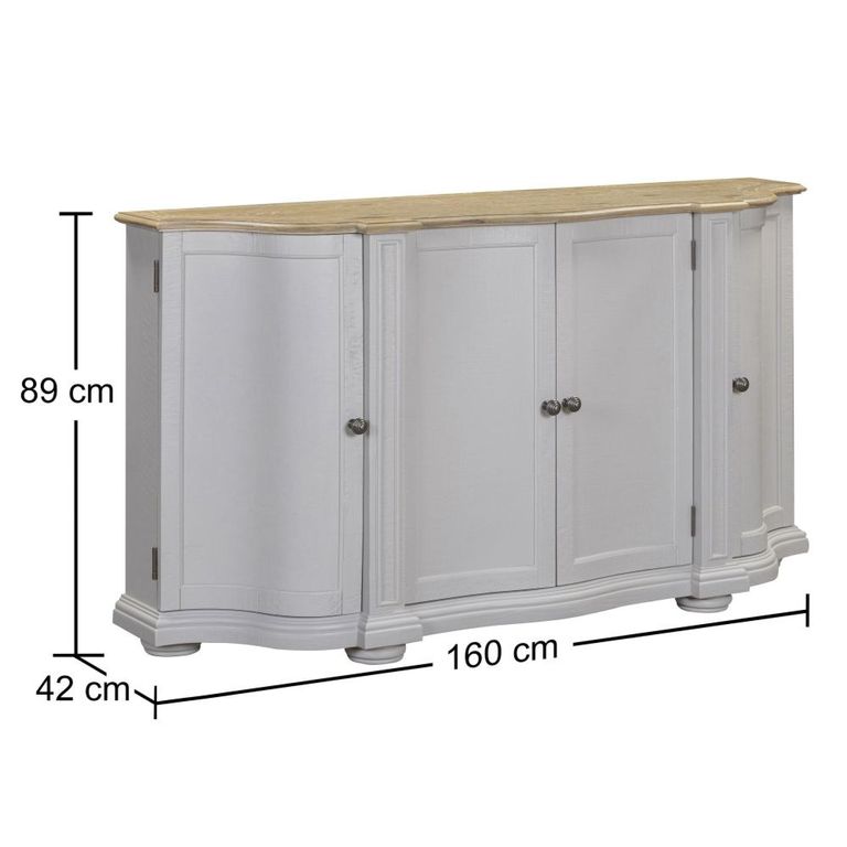 Toulouse Curved Sideboard - 4 Door - Medium - Grey - Wooden