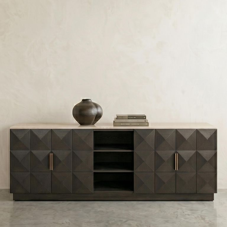 Claremont Sideboard - 4 Door - Extra Large - Geometric - Brown - Travertine Top