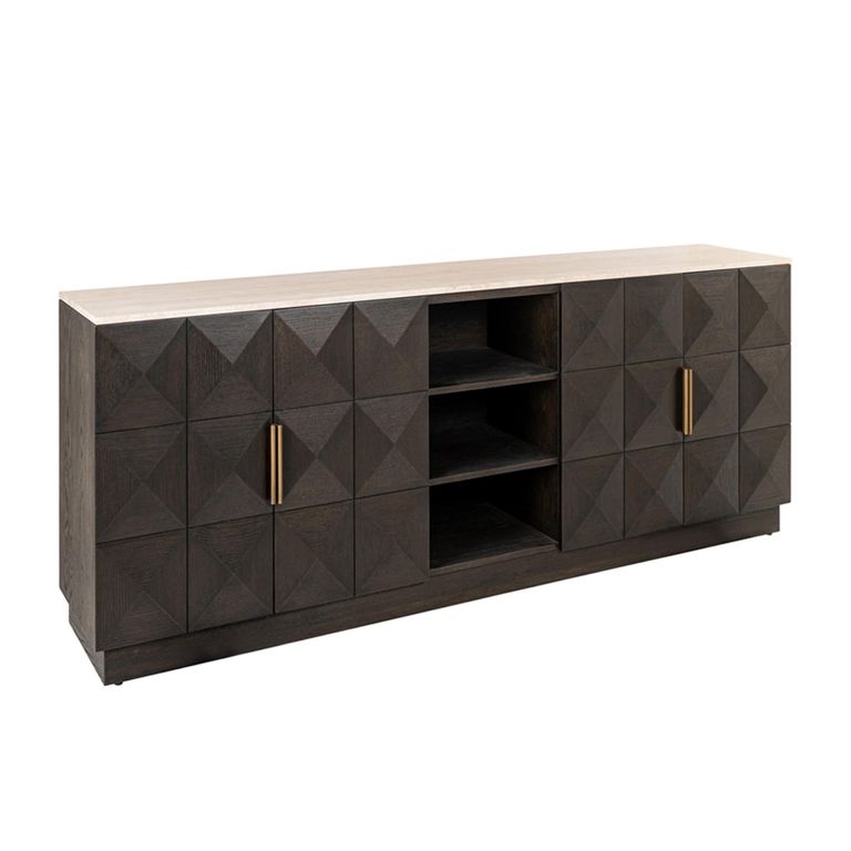 Claremont Sideboard - 4 Door - Extra Large - Geometric - Brown - Travertine Top