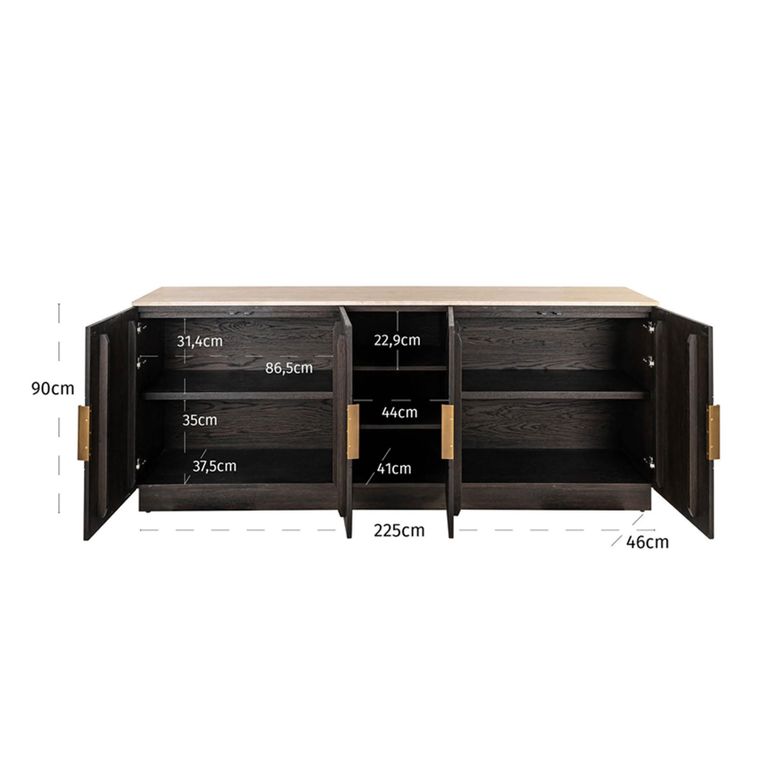 Claremont Sideboard - 4 Door - Extra Large - Geometric - Brown - Travertine Top
