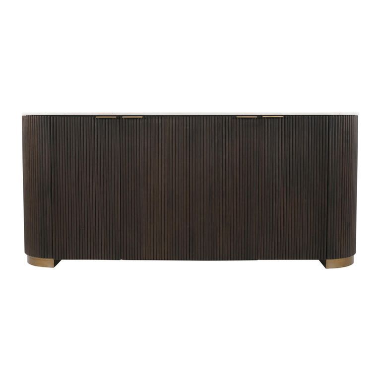 Mayfield White Marble Top Extra Large Sideboard - Dark Wood Fluted Base